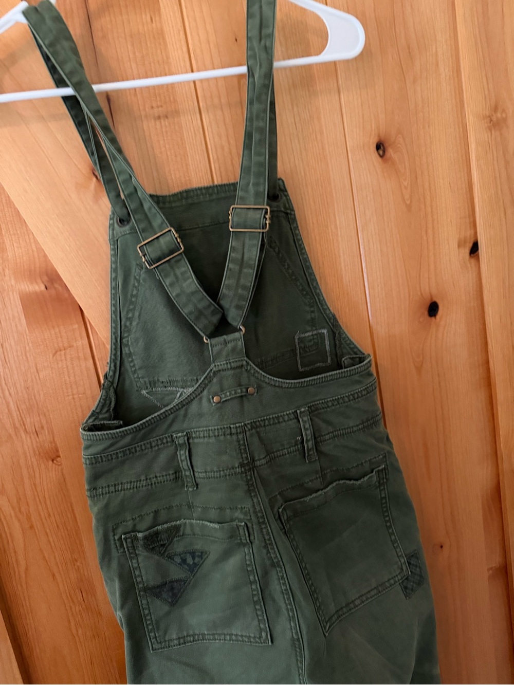 Pilcro Wanderer Patchwork Overalls Green Utility Bib Size 25 Anthropologie Boho - Picture 8 of 16